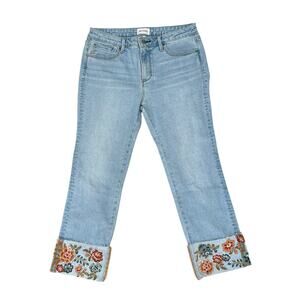 DRIFTWOOD Colette Embroidered Floral Cuff Jeans Size 10